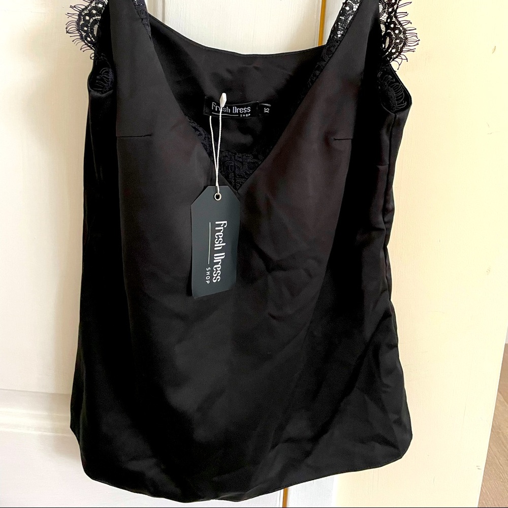 Satin cami with lace. Size XS. Brand fresh dress. Brand new with tags